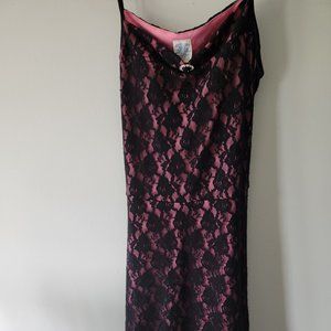 Black Lace Dress with Pink Underlay